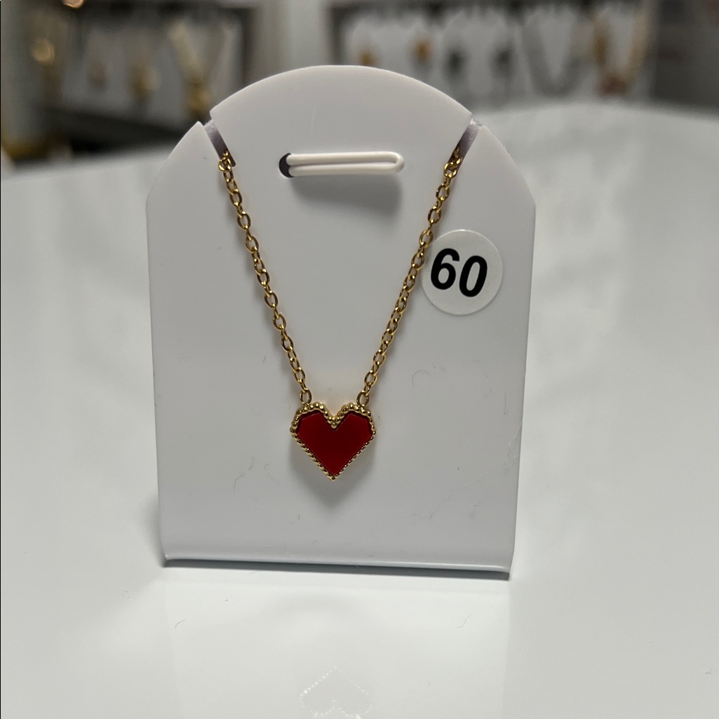 Gold Chain Necklace With Red Heart Pendant